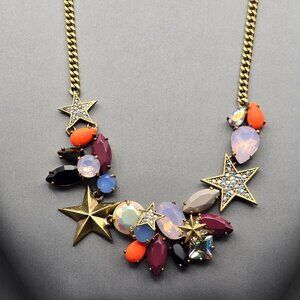 J Crew Fruit Salad AB Crystals Acrylic Gems w/ Stars Necklace 18" Gold Plated
